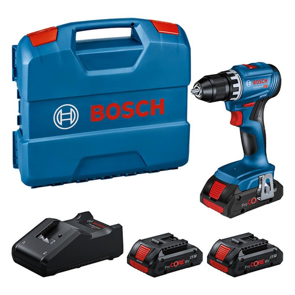 Bosch Professional 18V System atornillador a batería GSR 18V-45 (Brushless, velocidad 1900 min-¹, incl. 3 baterías ProCORE de 4,0 Ah, cargador GAL 18V-40, en L-Case)