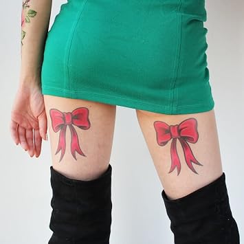 Red Bow Tie Tattoo Set of 2 - Bow Tie Temporary Tattoo/Bow Tie Thigh Tattoo/Sexy Bow Tie Tattoo