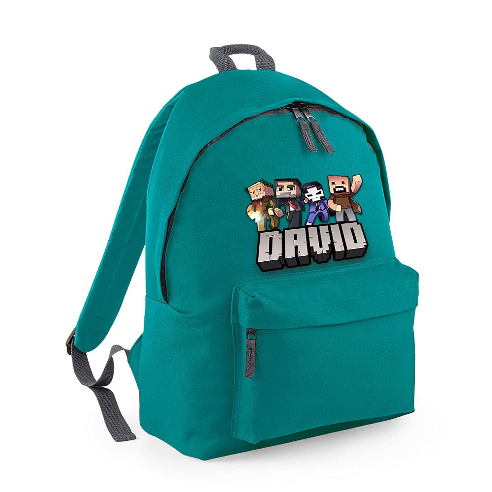 Getagift Boys Emerald Graphite Grey Personalised Any Name Cool Pixel Art Funny Video Gamer, Gaming Enthusiast, Back To School, Fashion Backpack For Nursery/Preschool/Travel, Bookbags For Kids/Teen Fashion Rucksack Shoulder Bag.