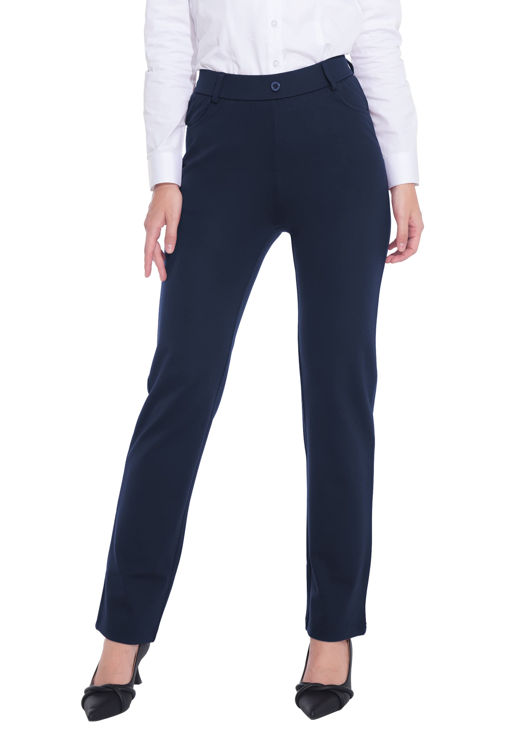 ZTN Women's Stretchy Dress Pants with 4 Pockets Pullon Straight Leg