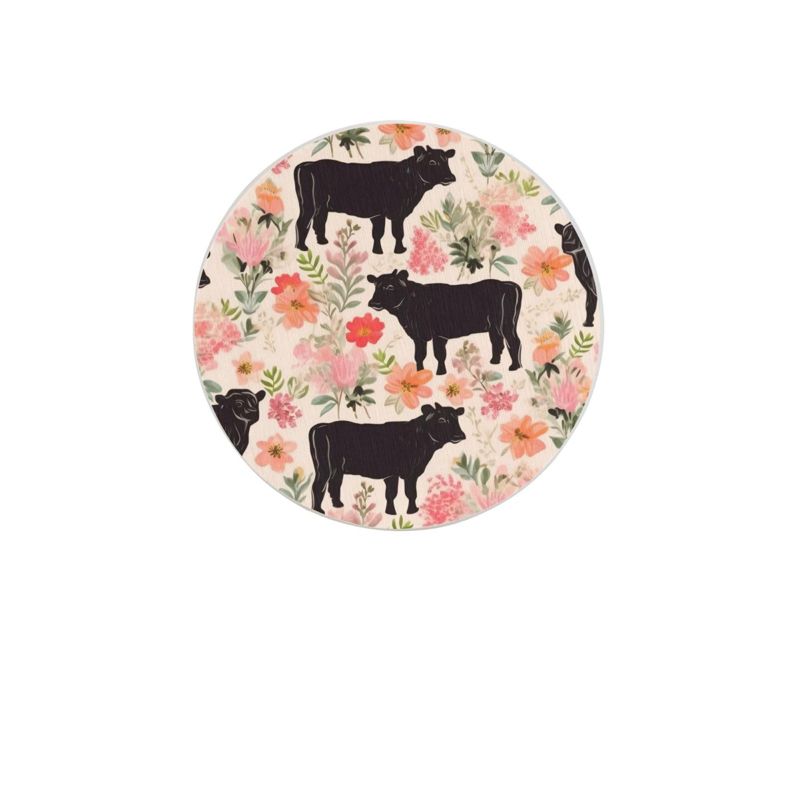 Flower Show Steer Cows Cattle Absorbent Drink Coasters Diatomaceous Round Coaster 4 Inch Reusable Cup Coasters Set 4pc