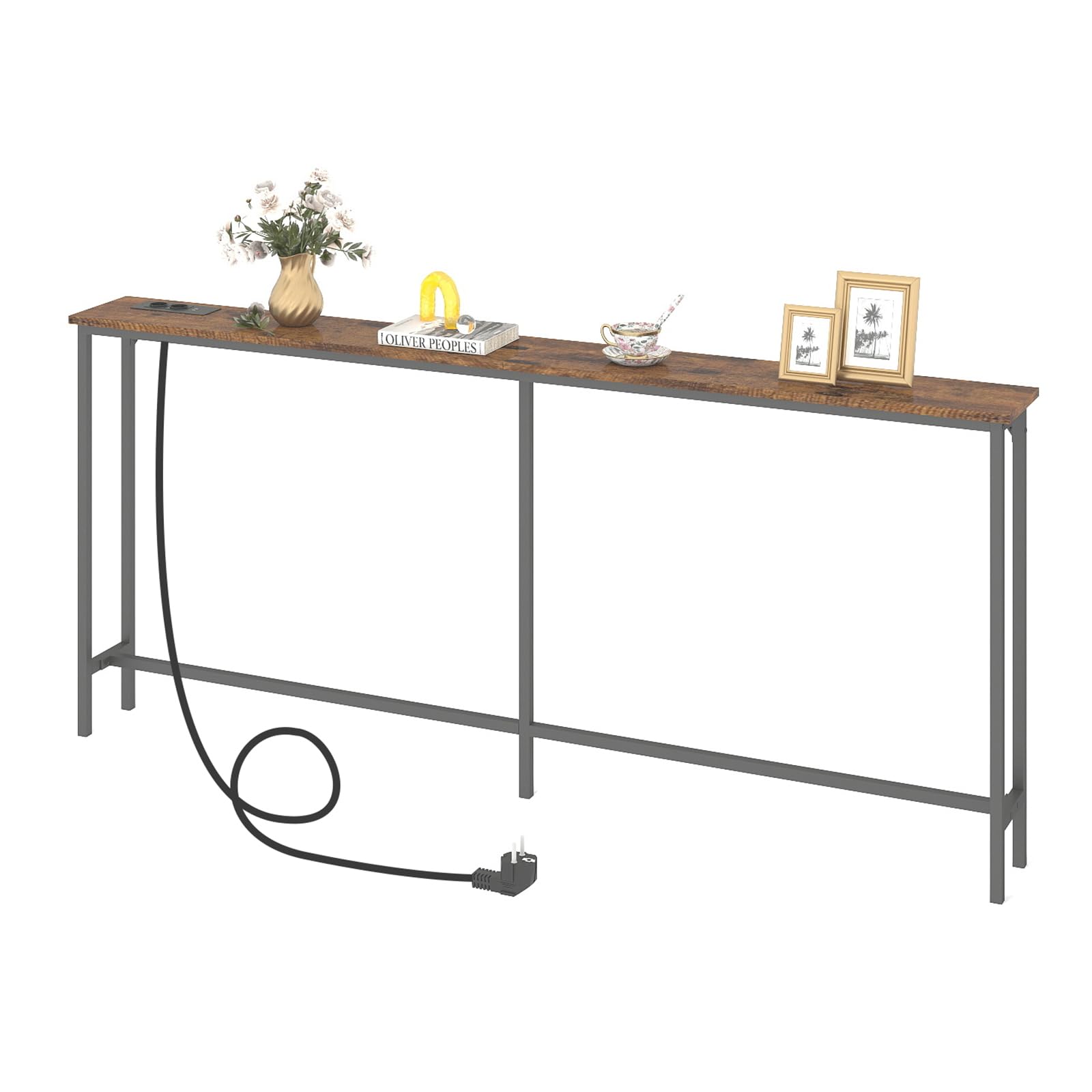 ZZINOKE Consoletafel hout, 160 cm x 20 b x 80,5 h cm, smalle consoletafel, industriële ingangstafel, banktafel voor entree, hal, foyer, woonkamer
