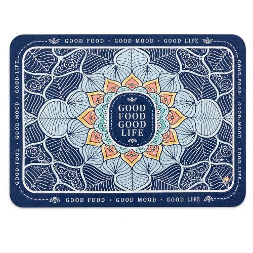 Image of Luxe Home International Dish Dry Mats for Kitchen Counter, Rubber Quick Dry Mat for Kitchen Utensils, Boho Floral Pattern Smooth Absorbent Placemat, 35x55 cm, Flower Grey, Pack of 1