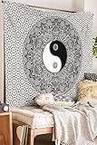 SheetKart Black And White Tapestry, YinYang Wall Hanging Tapestry, Mandala Tapestries, Indian Traditional Cotton Printed Bohemian Hippie Small Wall Art