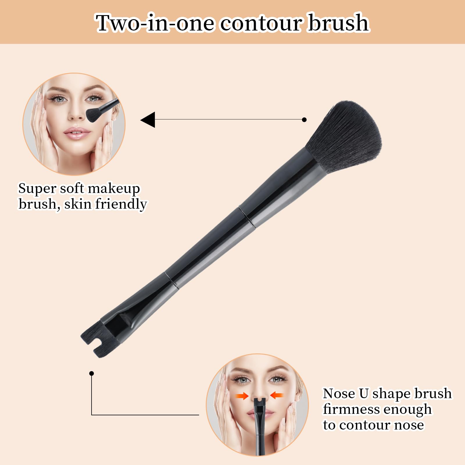 Aomhrek 2-in-1 Makeup Brush Set, Nose Contour Brush, Powder Makeup Blending Brush, Concealer Brush, Blusher Brush - Image 3