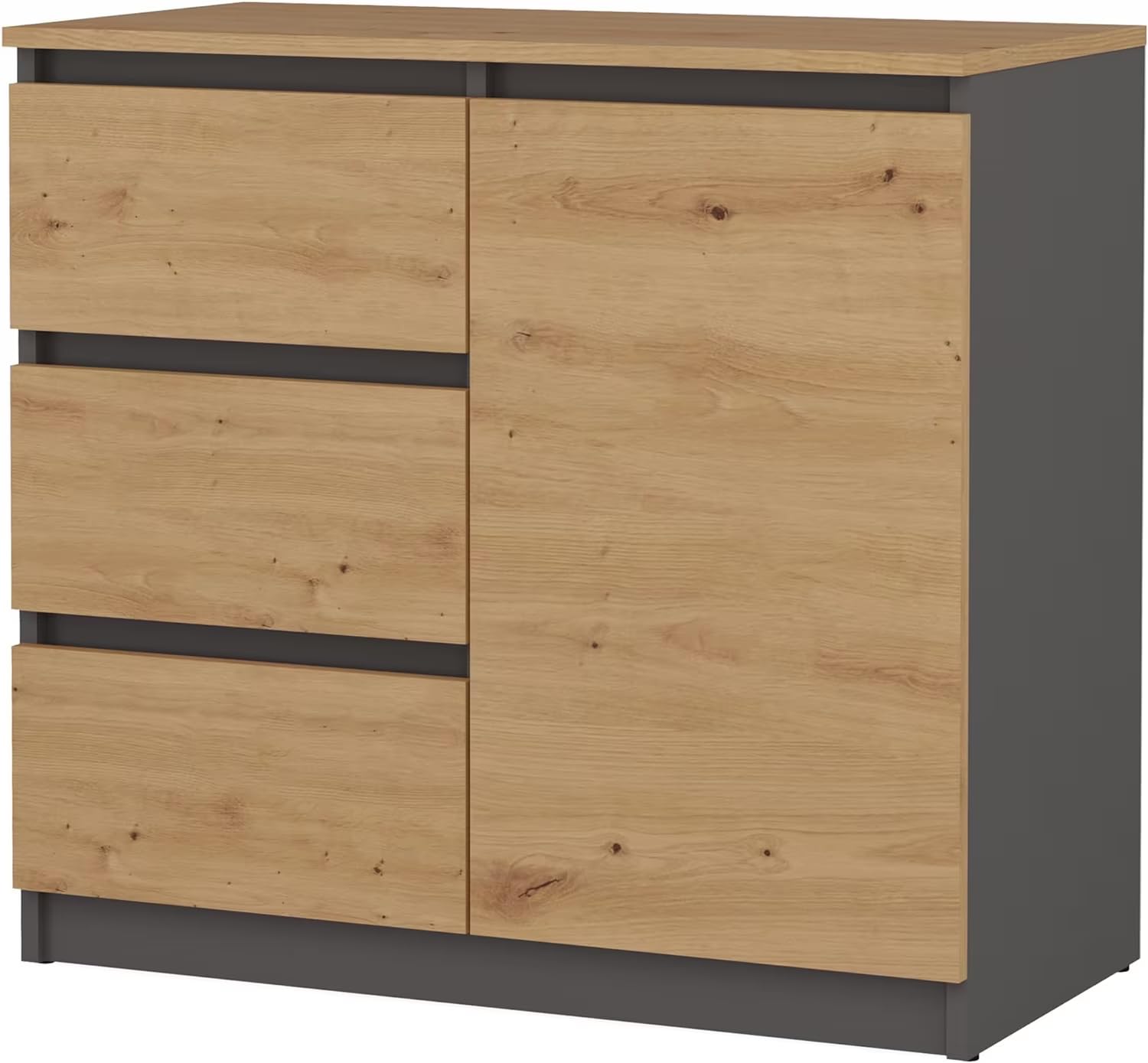 CDF Kommode Anthrazit Artisan 1 Tür und 3 Schubladen Komode & Sideboards Sideboard 75 cm Hoch Wohnzimmer Schubladenkommode Komodenschrank 40x80x75 für Schlafzimmer Arbeitszimmer Flur Schubladenschrank