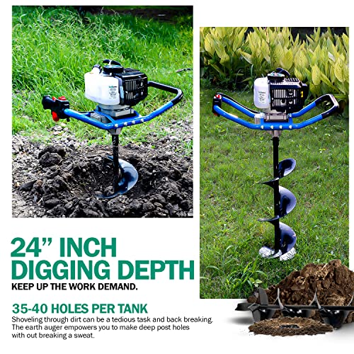 Landworks GUO021-FBA Earth Auger Power Head Heavy Duty 3Hp 52Cc 2 Stroke Gas Engine W/Steel 8 Inchx24 Inch Bit W/Fishtail One Man Post Hole Digger thumb #1