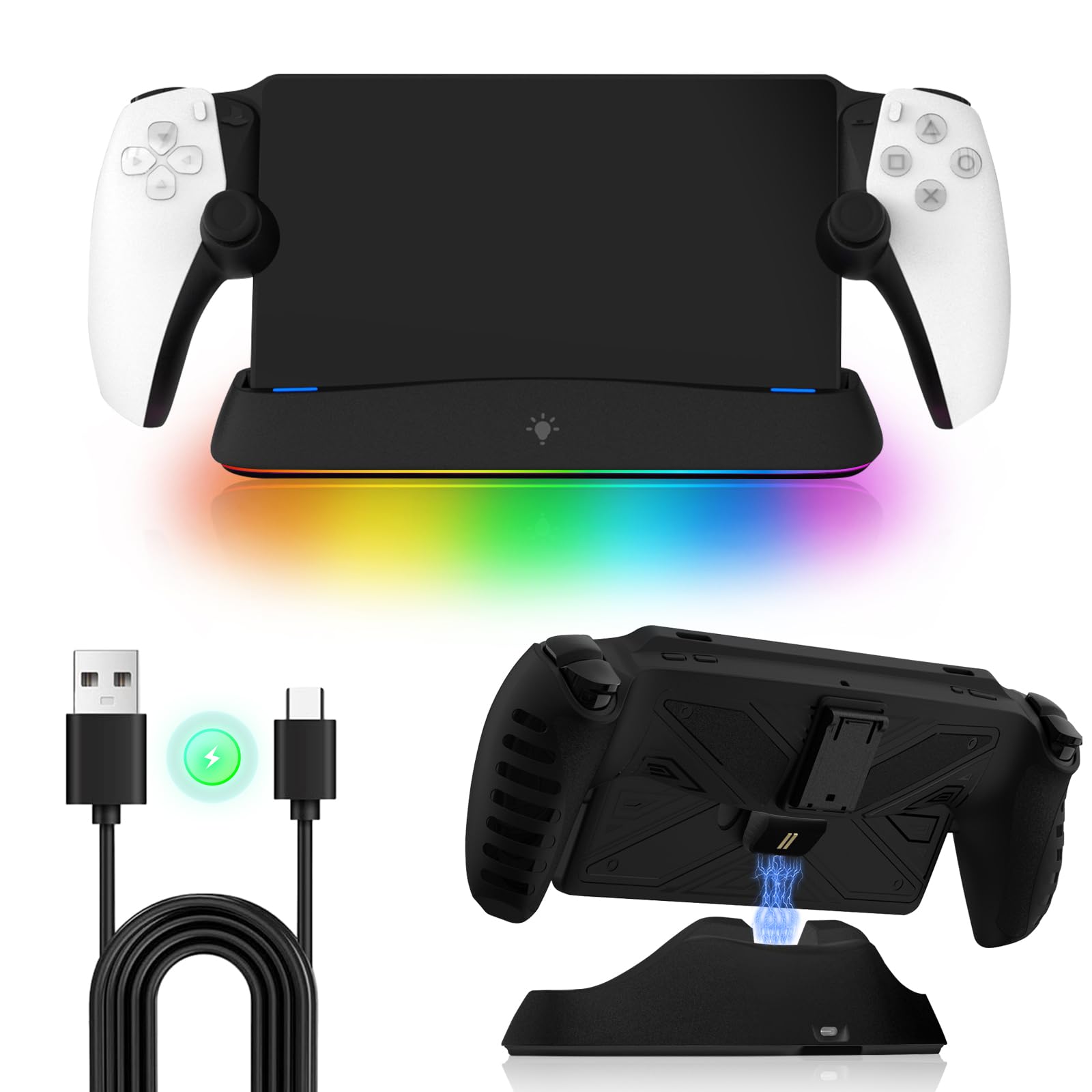 Stazione di Ricarica per PS Portal Remote Player, Supporto di Ricarica per PS5 Portatile,caricatore Magnetico Type-C per Playstation Portal,con Luce LED, per Accessori PS Portal(Nero)