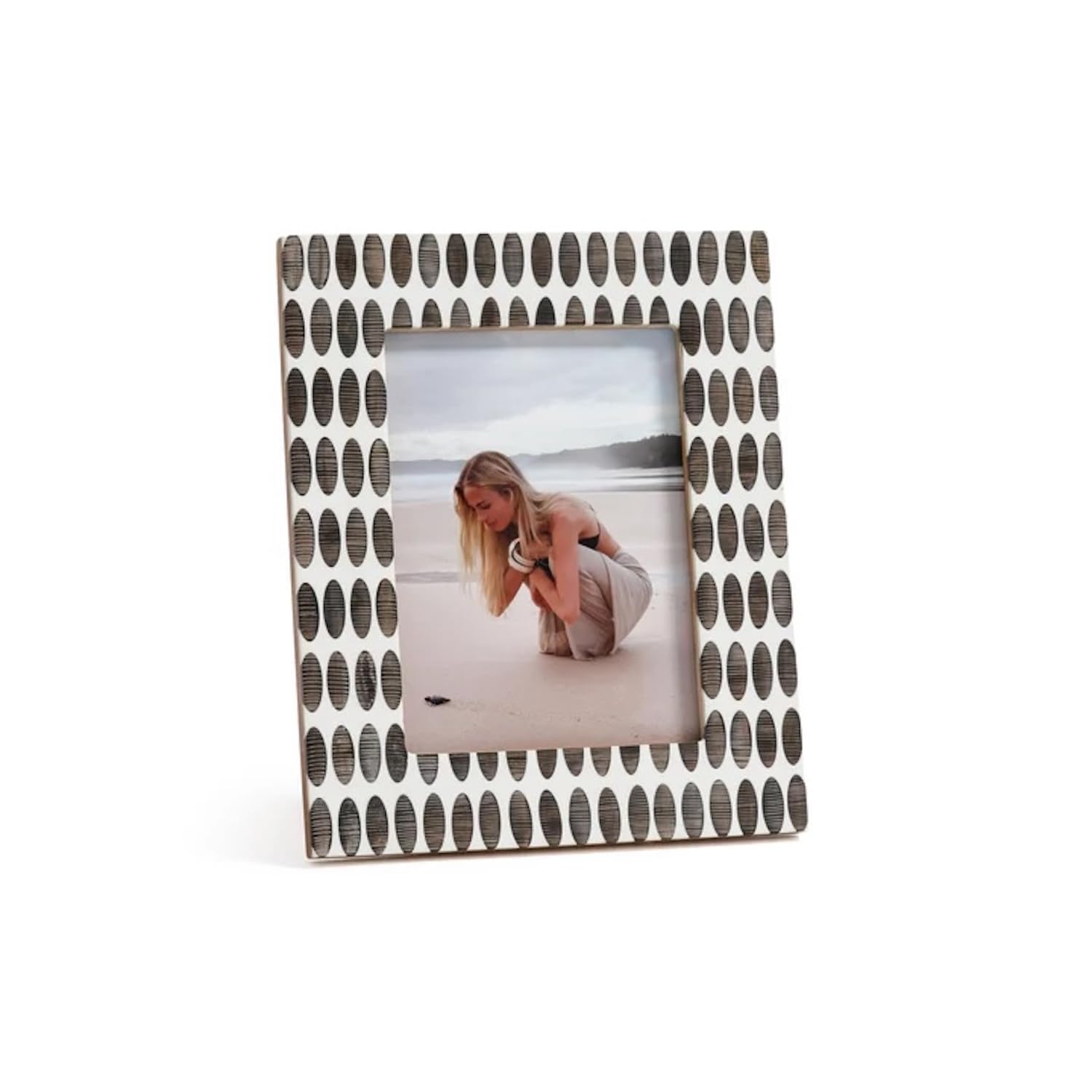 Zodax Sahara White Bone Resin with Oval Chiseled Horn Photo or Picture Frame | 5x7