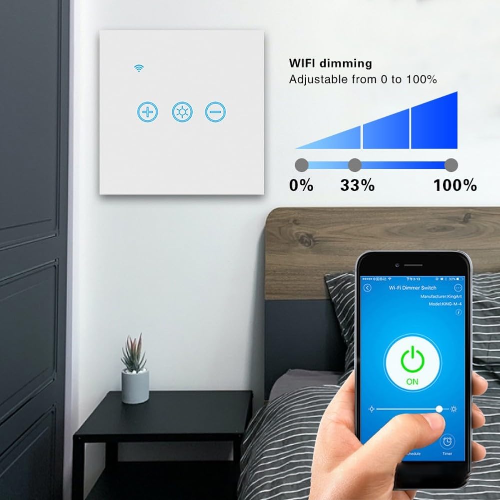 Interruttore dimmer Touch Wireless per la Gestione remota Tramite App, per Vari Tipi di luci, AC 100-240 V (Oro)