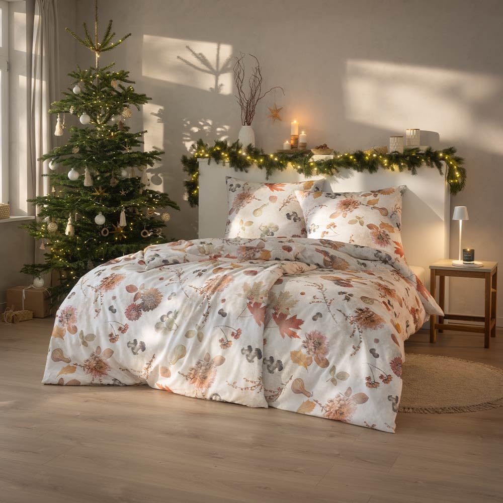 ESTELLA Bettwäsche Autumn Foliage | Kastanie | 135x200 cm + 80x80 cm | extra weich & wärmend|pflegeleicht & trocknerfest | ideale Winterbettwäsche | 100% Baumwolle