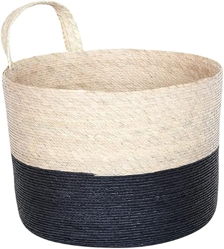JACINTO - Cesta de palma negra hecha a mano, ecológica, fabricada con materiales biodegradables, perfecta para usar como decoración, como cesta de