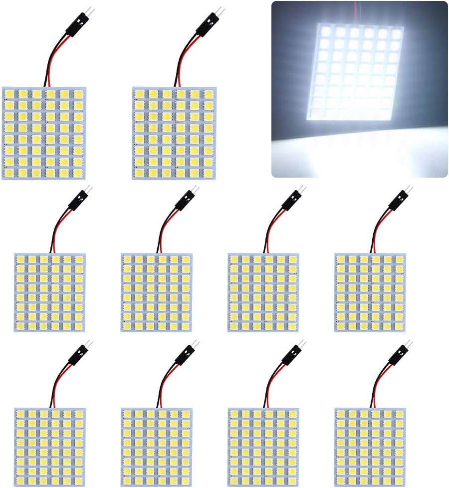 GLL Super White 5050 48-SMD LED Panel Dome Lamp Auto Car Interior Reading Plate Light Roof Ceiling Interior Wired Lamp + T10 BA9S Festoon Adapter-10PCS