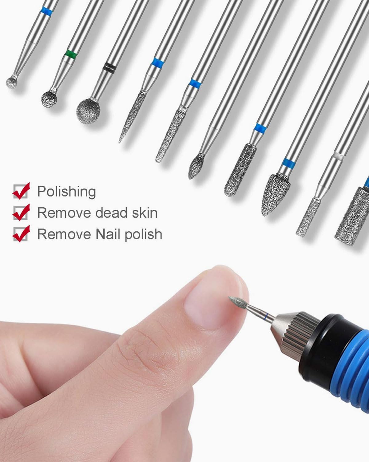 Punte Fresa Unghie,10 Pezzi Punta da Trapano per Fresa Manicure Elettrica Professionale Accessori per Lucidatura,Rimozione Gel,Pelle Morta,Strumenti per Manicure,manicure e pedicure
