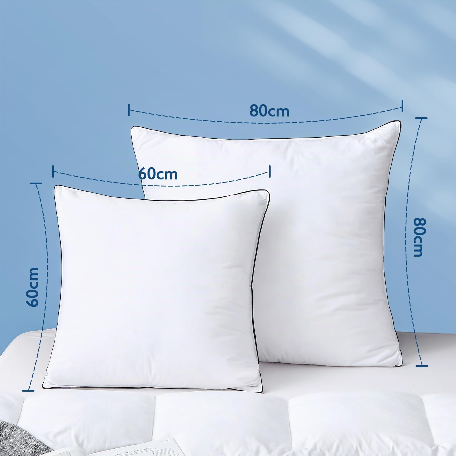 Dafinner 1er 3-Kammer-Daunenkissen 80×80 cm┃ 90% Daunen Außenkammer | Feder-Mischung Innenkammer ┃Oeko-TEX ┃Downpass ┃ Mittlere Unterstützung│Bio-Baumwoll