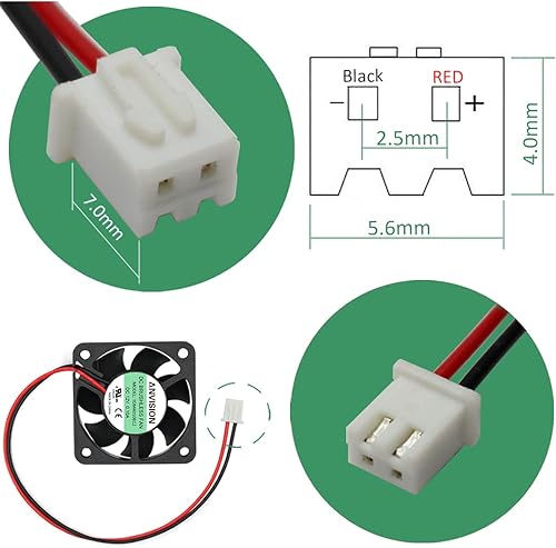 Miniatura 6 de ANVISION Paquete de 2 ventiladores de refrigeración sin escobillas de 1.575in x 0.394in CC 12 V, doble rodamiento de bolas, YDM4010B12