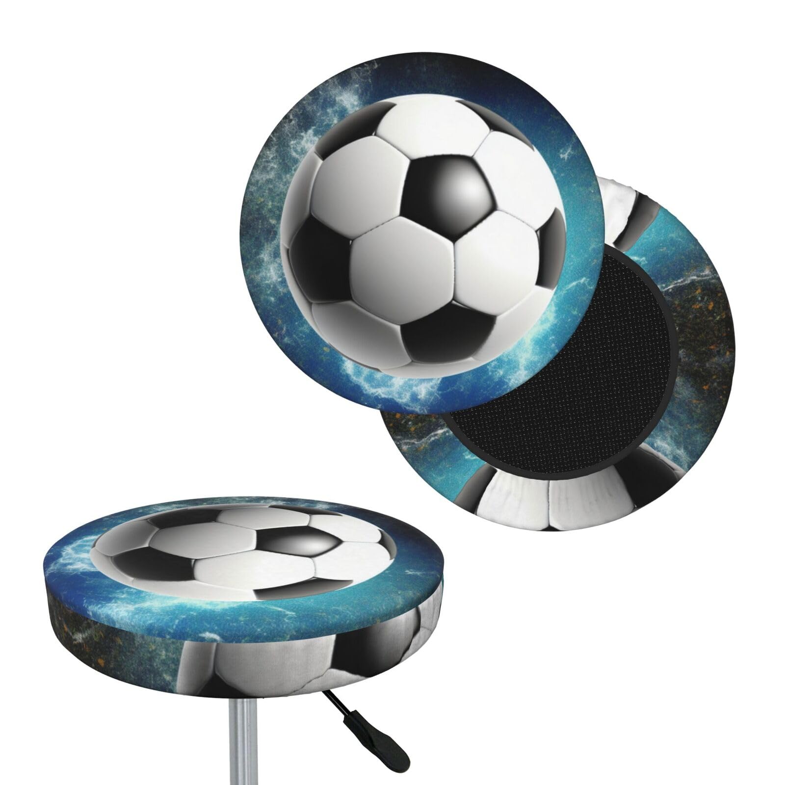 FekiLoot Soccer Sport Round Bar Stool Covers Stretch Washable Bar Stool Covers Dustproof Slipcover Bar Chair Covers with Elastic Band for Bar Kitchen Living Room Decor 14 Inch