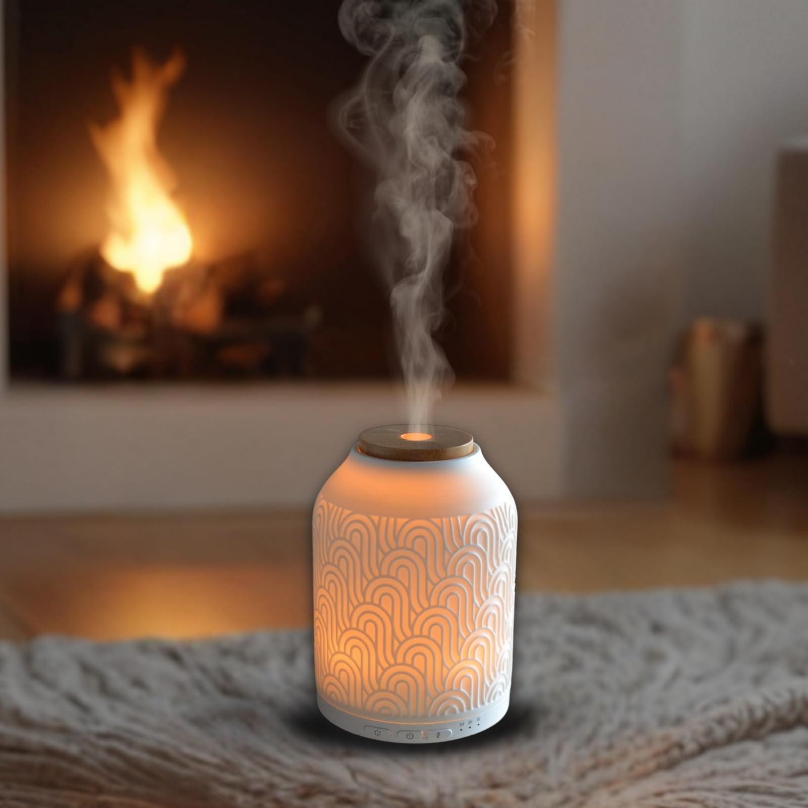 Zen'Aroma Difusor de Aceite Esencial WiFi Praga - Difusor Eléctrico Conectado Compatible Alexa/Google Home - Control Total Remoto en la App Tuya Smart - Materiales Naturales Madera y Cerámica