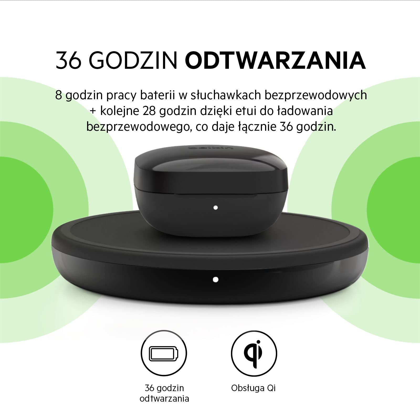 Belkin Słuchawki bezprzewodowe Bluetooth, prawdziwie bezprzewodowe słuchawki SOUNDFORM Freedom z etui do ładowania, odporność na pot i wodę IPX5, głębokie basy, do telefonów iPhone, Android – czarne
