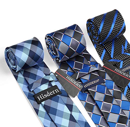 Image of HISDERN Mens Ties Extra Long Tie and Pocket Square Set 63 Inch XL Tie Pack Collection Present Box Necktie Lot 3 PCS