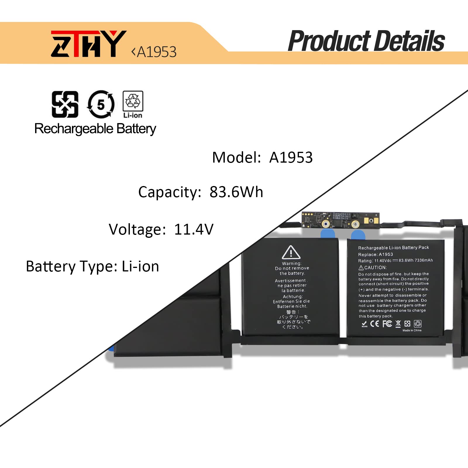 ZTHY A1953 Laptop Battery for MacBook Pro 15