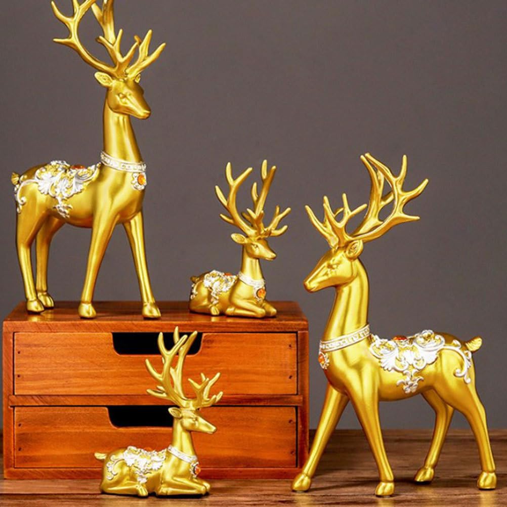 Operitacx 4 StüCk Hirsch Deko Weihnachten Gold, Rentier Figur Weihnachtsdekor FüR Eingangstisch, Wohnzimmer, Schlafzimmer, BüRo – Weihnachtsdekorationen