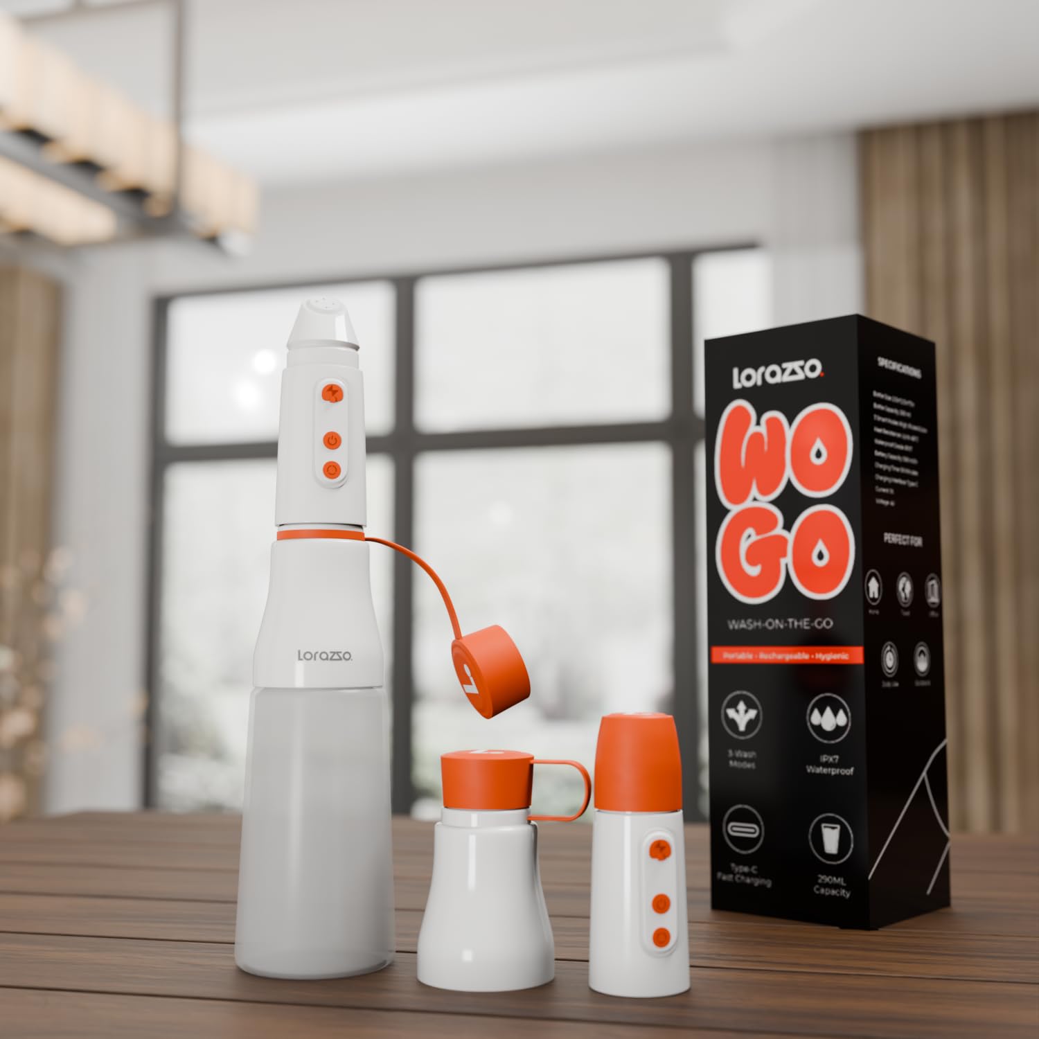 WOGO Portable Jet Spray | Battery Operated Bidet Sprayer | Type-C Rechargeable | 290ml Refillable Bottle | Adjustable Water Pressure | Compact Travel Hygiene Cleaner | Handheld Personal Bidet | 2 Year Warranty