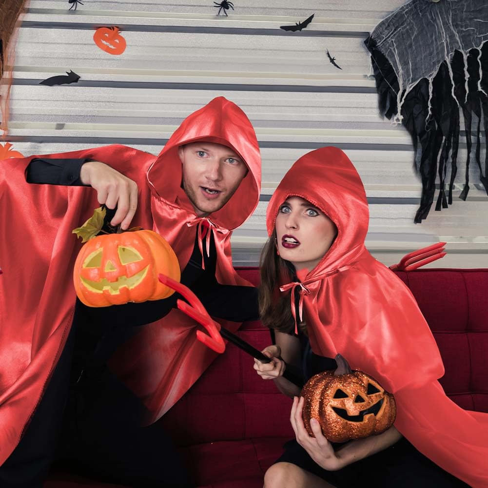Aomig Red Hooded Cloak Long Cape Grim Reaper Vampire Witch Carnival Halloween Adult Wizard Costume Wizard Cape Fancy Dress Costume Cosplay(150cm/59in) - Image 4