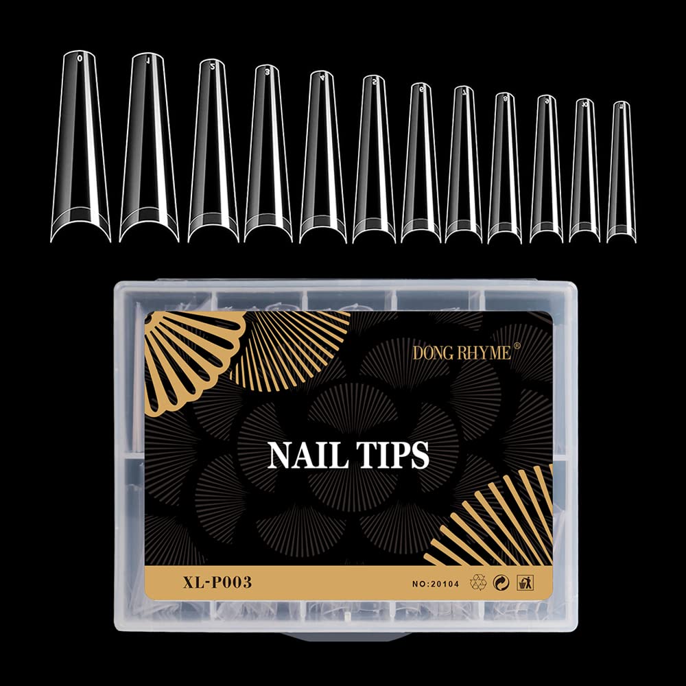 Dong RHYME False Nail Tips, Extra Long XXL Acrylic Artificial Nail Tips False Nail Tips French with Case Half Cover Fake Nails Tips Fake Nails Tips 120 Pieces