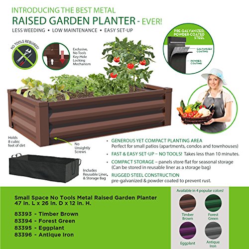 Panacea Products 83393 Panacea Powder Coated Metal Raised Garden Bed Liner, 47" X 12"H X 26" D, Timber Brown Planter #TOP3