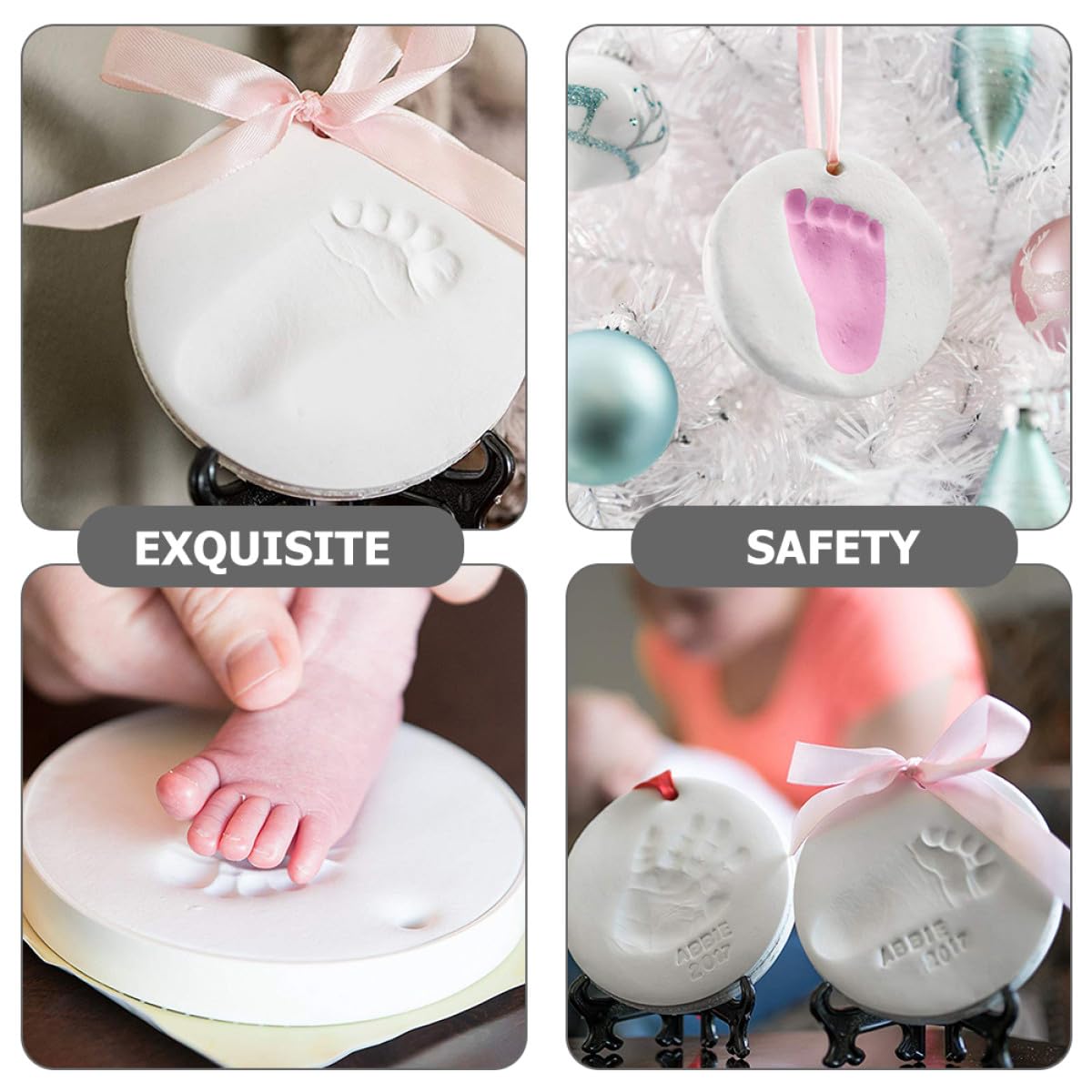 UKCOCO 4 Piezas Barro para Huellas de Manos y Pies de Recién Nacido, Recuerdo Personalizado para Ñiño, Material Seguro sin Tóxicos, Color y Rosa, Obsequio Adecuado para Shower
