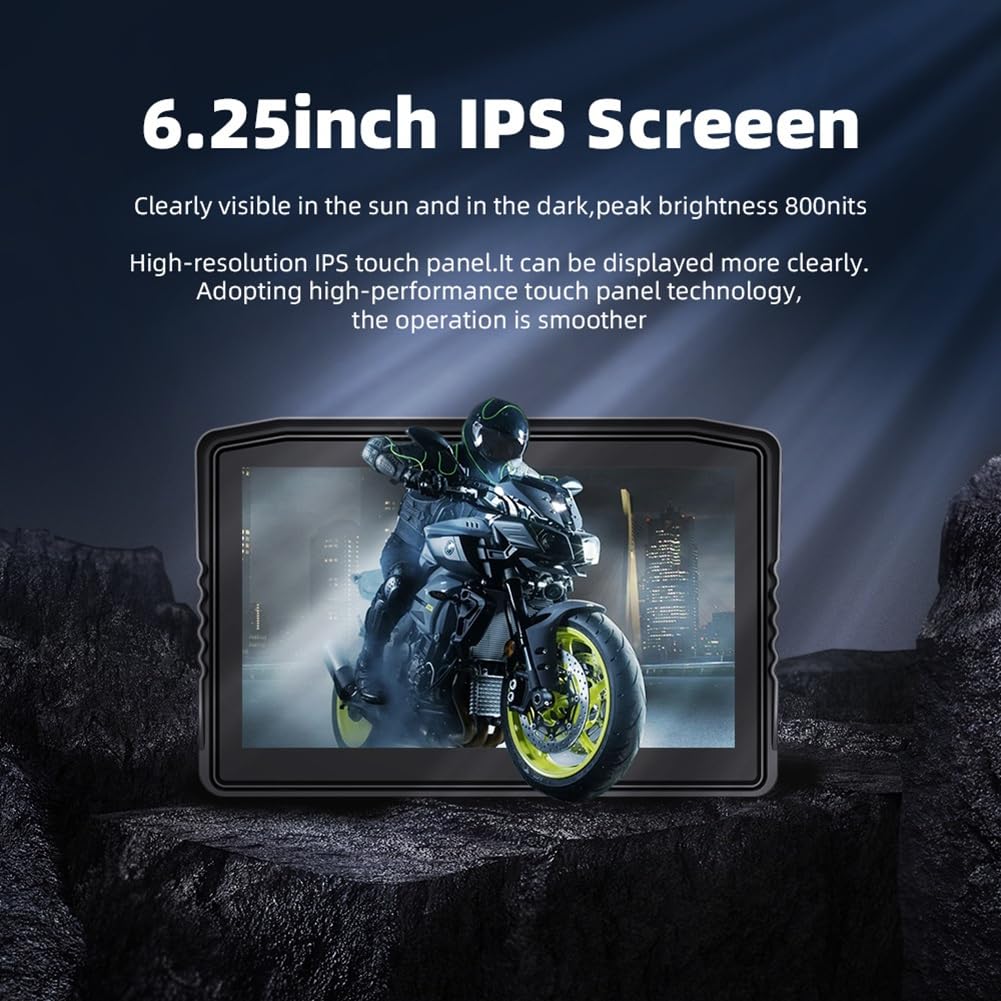 Écran de Navigation de Moto 6,25 Pouces Étanche Affichage Amovible avec DVR Wireless Carplay Android Auto