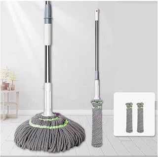 ALMEKAQUZ Self-Twisting Water Mop with 2 Mop Heads, Self Wringing Squeeze Twist Mops, Microfiber Twisting Mops, Extendable Stainless Steel Handle, Household Cleaning Supplies