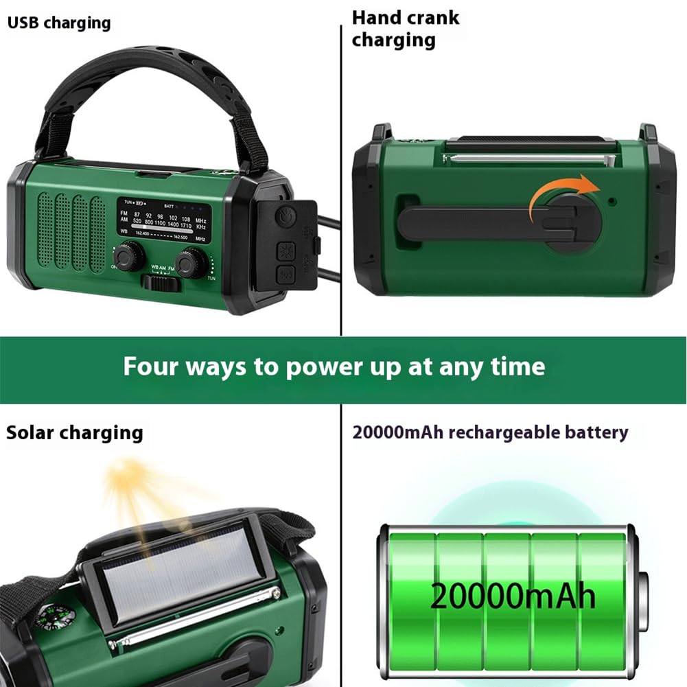 Awaryjne radio korbowe 20000mAh solarne z latarką do czytania latarką SOS radio alarmowe na kemping