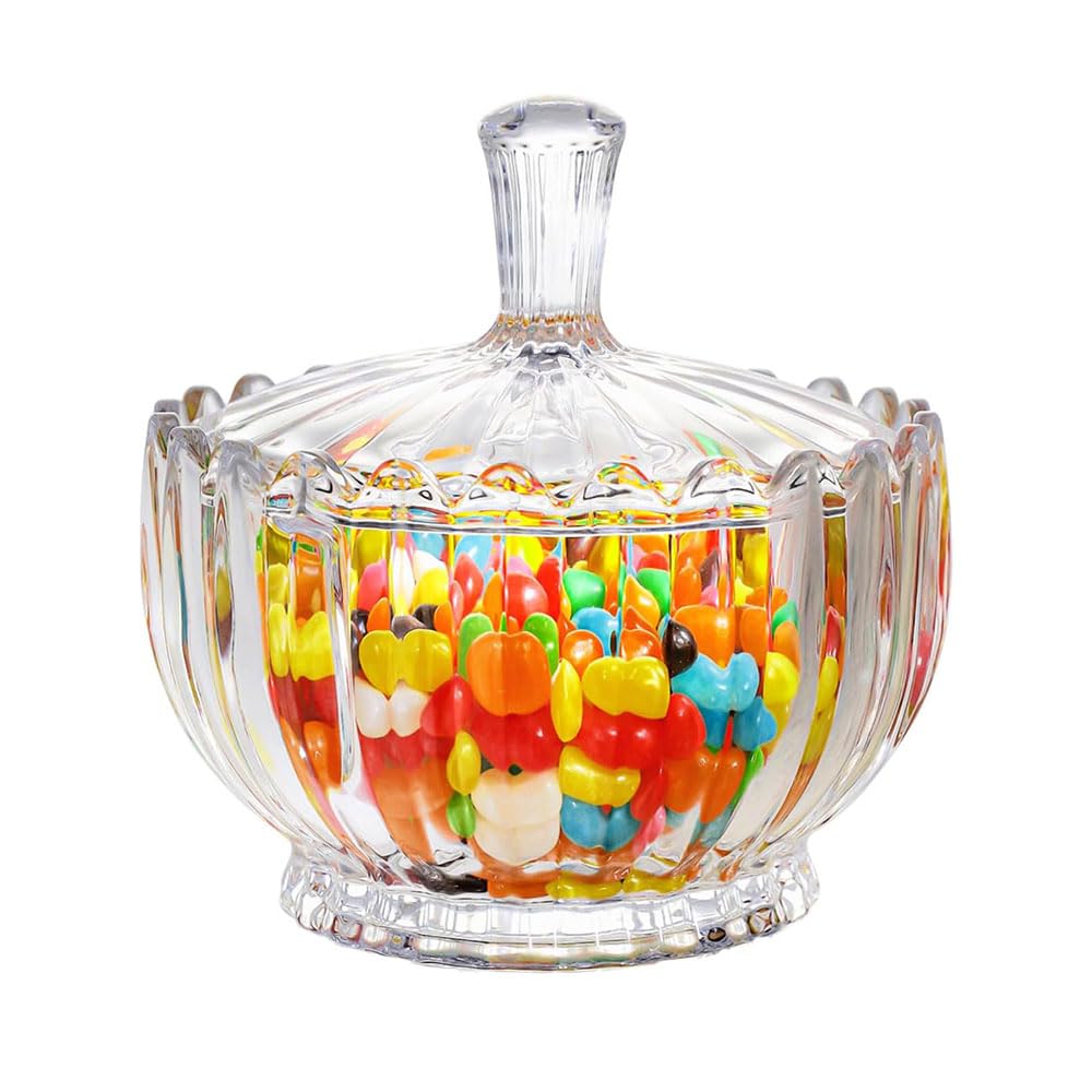 Glass Sugar Bowl with Lid Candy Server Crystal Candy Jar Glass Container with Lid Round Candy Storage Party Kitchen Decoration Dishwasher Safe (Small) Kleine