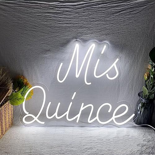 Image of Neon Signs Mis Quince Custom Led Neon Sign Light White Neon Light Birthday Gift,Wall Art Neon Led Light Up Signs for Bedroom Wall Decor Personalized Gifts for Her,Size:50cm