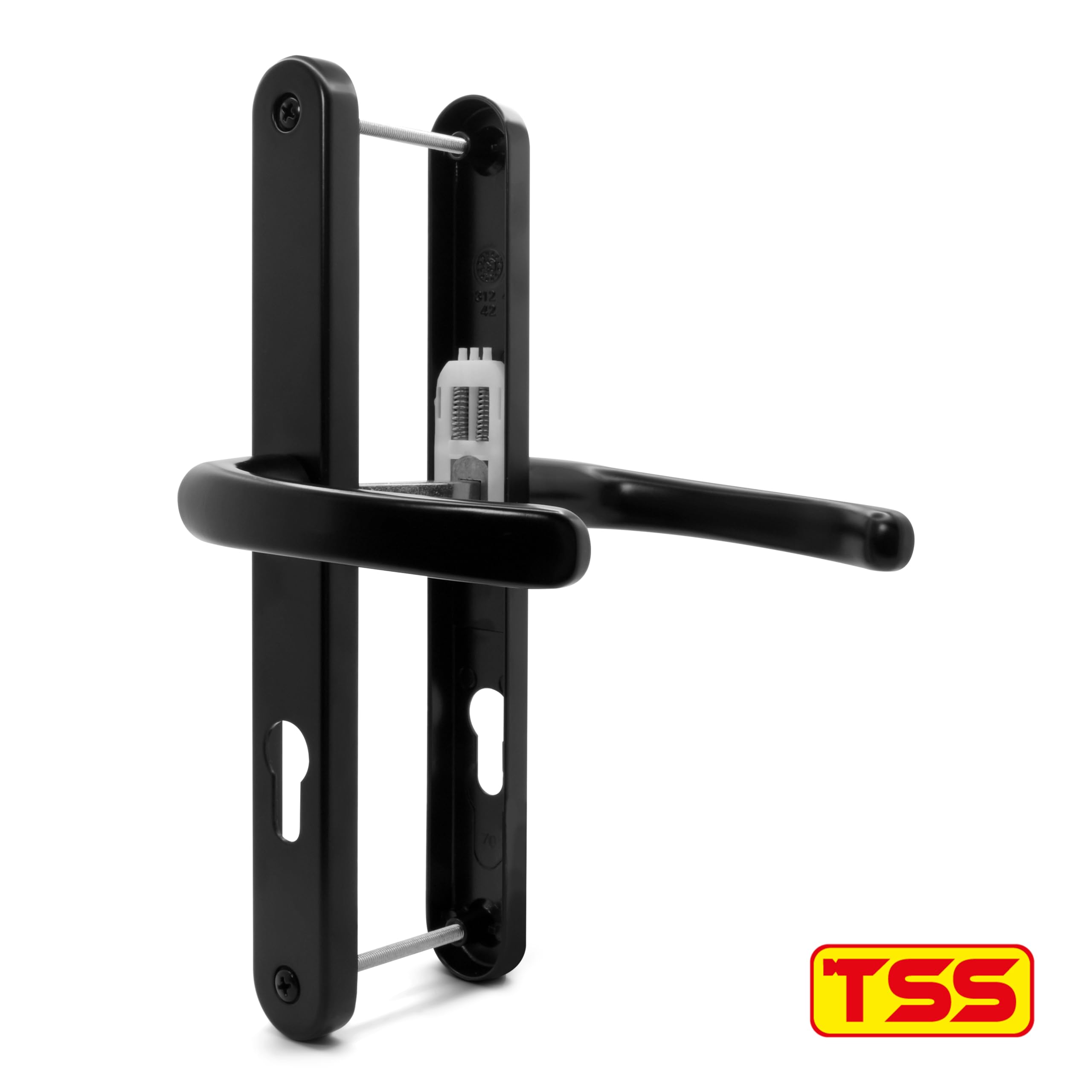 TSS UPVC Door Handle Set, Lever/Lever, 170 PZ Centres, 240 Screw to Screw, 270x32 Backplate, Black, 92mm PZ (Centres) - Image 2
