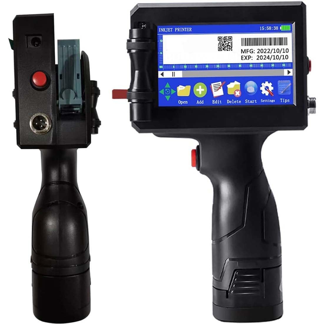 Draagbare handheld-printer met 5-inch touchscreen, afdrukhoogte 0,08-0,5 inch inkjet-coderingsmachine voor variabele gegevens met streepjescode op etiketten