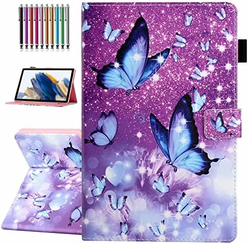 Samsung Galaxy Tab A8 Case 10.5 inch 2022 Model (SM-X200/X205/X207), Auto Wake/Sleep, Premium PU Leather Folding Stand Cover with Pen Holder & Multiple Viewing Angles - Purple Butterfly