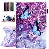 YUNHOTIC Case for Samsung Galaxy Tab A8 10.5 inch 2022 Model (SM-X200/X205/X207), Auto Wake/Sleep, Premium PU Leather Folding Stand Cover with Pen Holder & Multiple Viewing Angles - Purple Butterfly