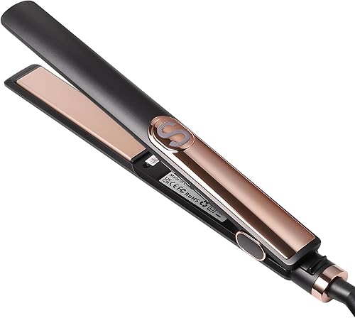 Hair Straightener and Curler 2 in 1, 15s Fast Heating & 5 Temp Settings, Large 3D Floating Ceramic Flat Iron, Dual Voltage Straightening IronsBlack