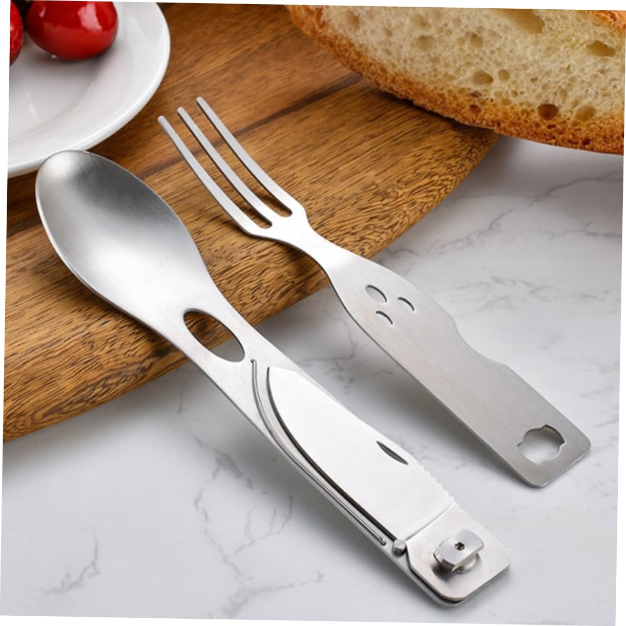 INOOMP 3 Pezzi 3 1 Forchetta Cucchiaio in Metallo Utensile Da Campeggio All'aperto Forchetta Cucchiaio Da Picnic Portatile Abito Viaggiare Coltello e io