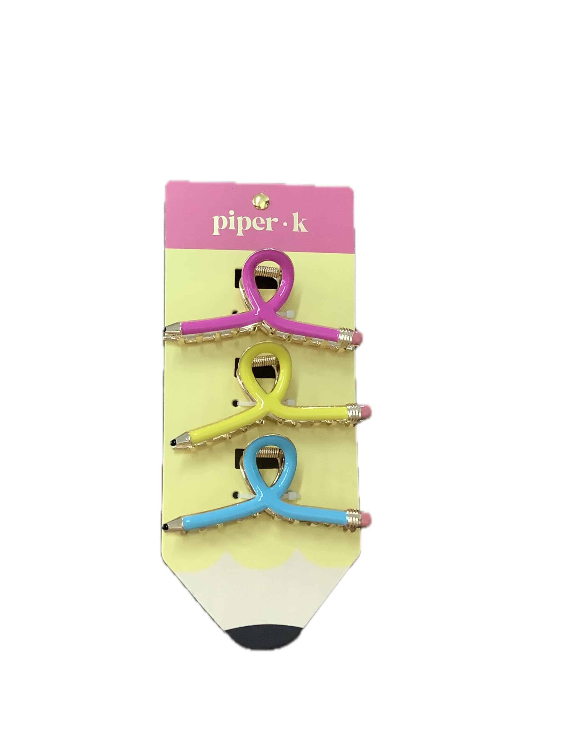 piper k Metal Pencil Claw Clips, 3pk - Pink, Yellow, & Blue 