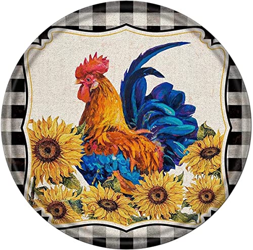Round Metal Tin Sign Rustic Wall Decor Plaque Rooster Chicken Farm Animal Wreath Sign,Suitable for Home Garden Kitchen Bar Cafe Restaurant Garage Wall Decor Retro Vintage 12x12 Inch