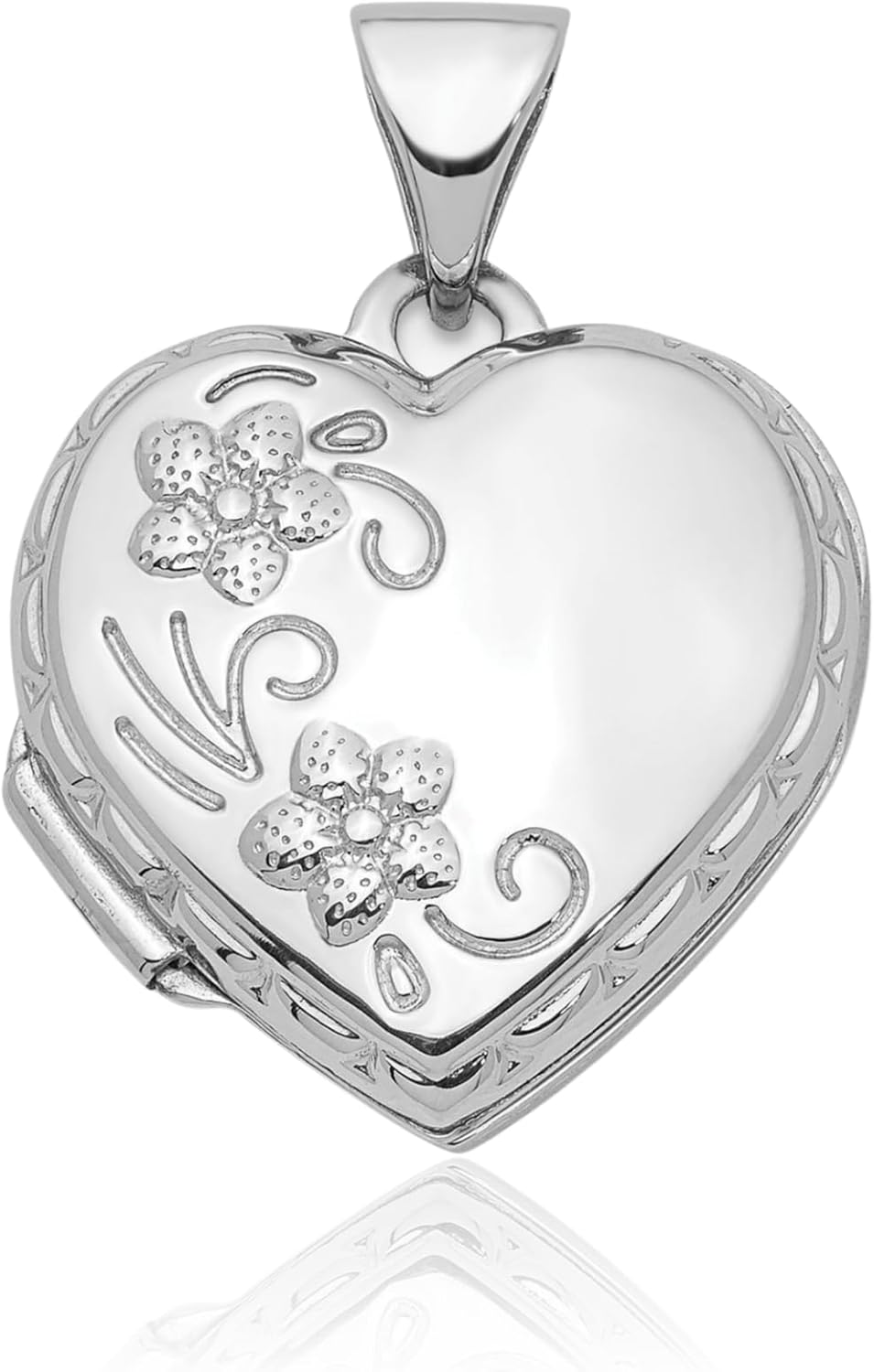 IceCarats 14K Solid White Gold Filigree Medium Heart Flower Photo Locket Pendant Necklace 21mm 7/8 inch Polished, Textured, Engravable for her