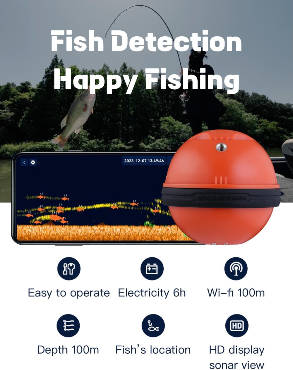 Sonar Fish Finder - Portable Fish Finder and Depth Finder for Kayaks, Boats and Ice Fishing | with Free User Friendly App