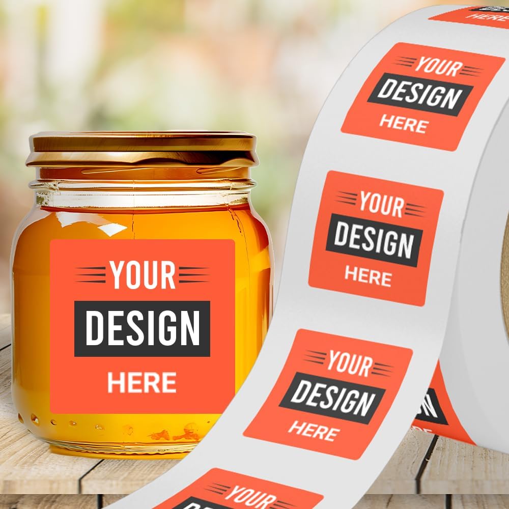 LabelsNstickers Custom Printed Standard Label Rolls - Square - 4 x 4 - Neon Red - 125 Labels/Roll
