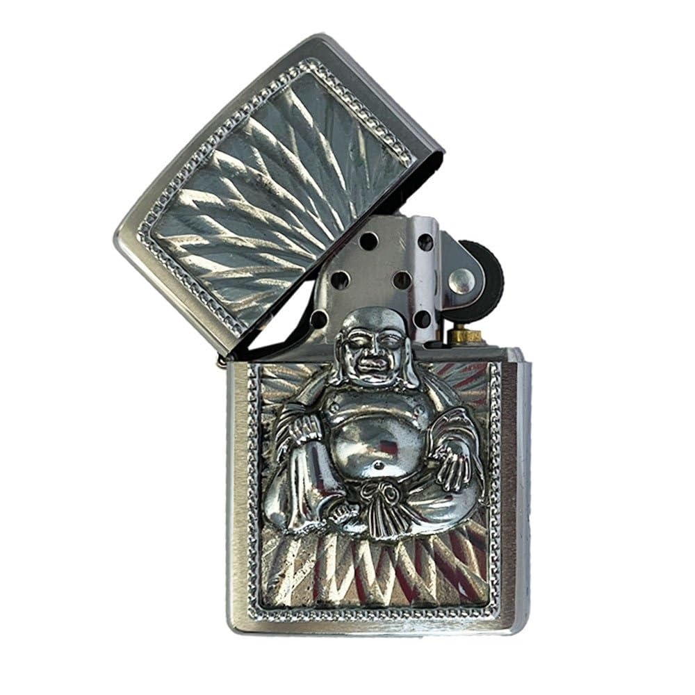 Zippo, Accendino Unisex con Immagine del Buddha, Antivento, Cromato