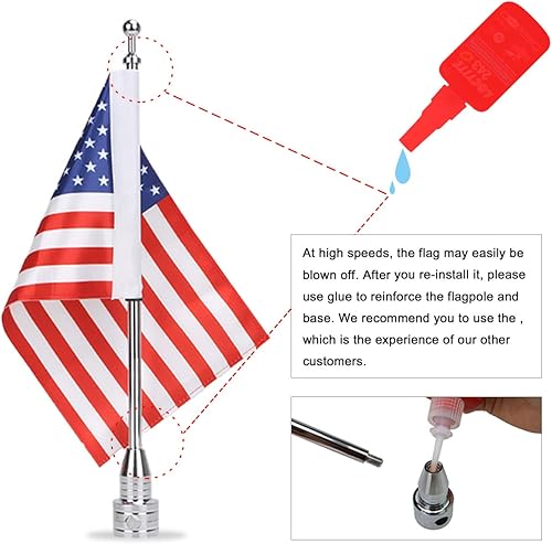 Miniatura 2 de Soporte de asta de bandera cromado para motocicleta de acero inoxidable con bandera de Estados Unidos de 6 x 9 pulgadas para Harley Davidson (1 par)