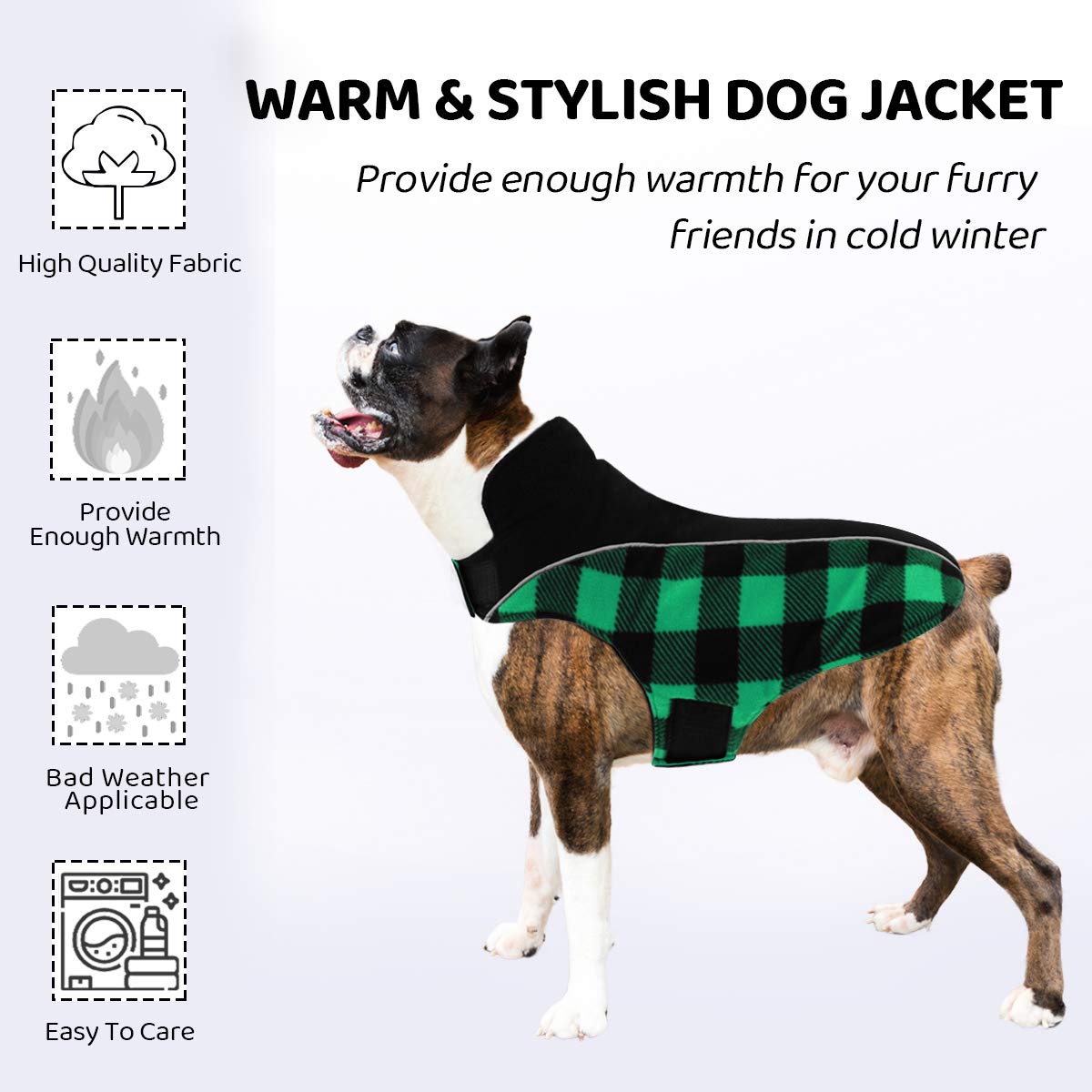 CITÉTOILE Cappotto per Cani Antivento, Giubbotto Invernale Cane Reversibile di Taglia Piccola/Media/Grande, Giacca Gilet Invernale Cane con Foro per Imbracatura, Riflettente, Verde, M